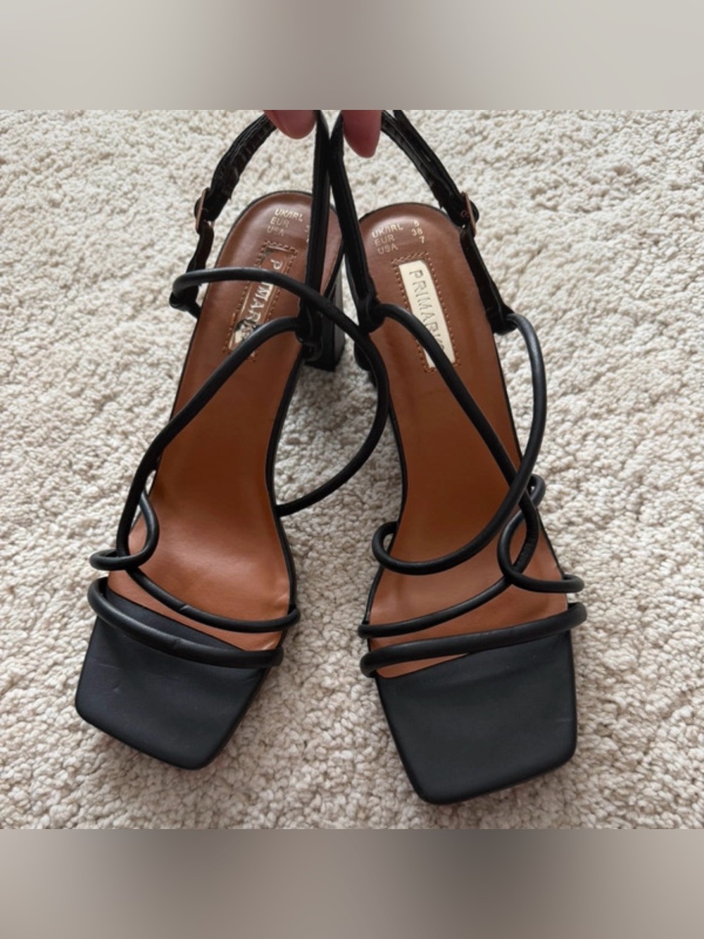 Primark Black Strappy Square-Toe Heeled Sandals